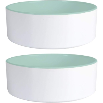 Chunky White/Green Ceramic Dog Bowls