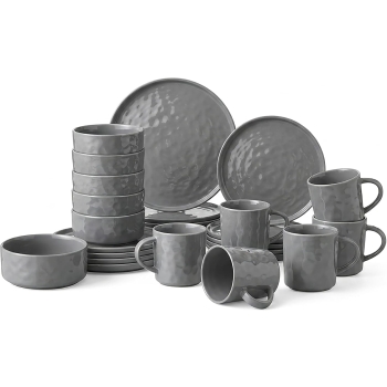 Artisan Hammered Range White Stoneware Dinner Set