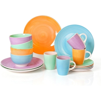 Cloud Nine Hand Painted Assorted Colour Stoneware Dinner Set
