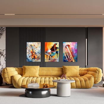 3 Panel Canvas Wall Art Musical Instruments