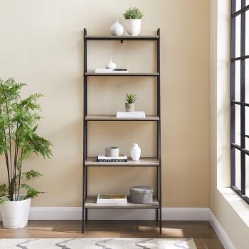 Wood Ladder Bookcase Storage with 5 Shelves