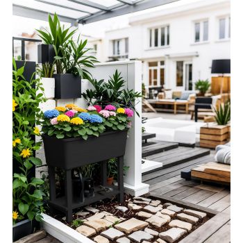 Double-Tiered Raised Bed Plastic Trough Planter Long Pot