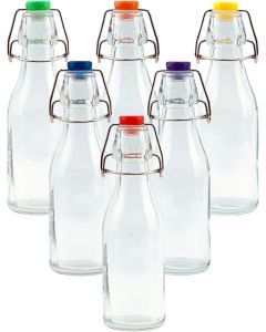 Vintage Style Clear Glass Bottles with Assorted Colour Swing Top Lids