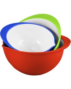 Colourful 3PC Plastic Mixing Bowls Set with Pouring Spout & Non-Skid Base