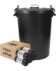 110L Plastic Dustbin with Locking Lid & 100PC Bin Liner