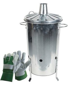 Galvanised Incinerator and Pair of Reinforced Rigger Gloves