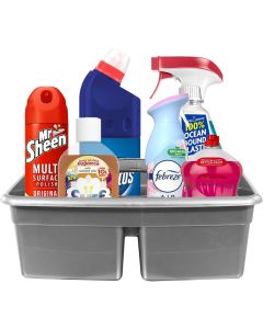 Silver Plastic Caddy Basket Tray with Handle