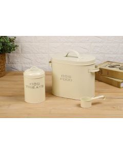 Matt Cream Oblong Metal Dog Food Storage Set