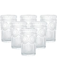 Lucente Vintage Embossed Highball Drinking Glasses 380ml