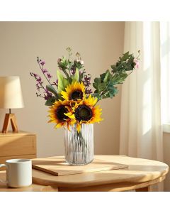 Tabletop Centrepiece Clear Glass Vase Ribbed Cylinder Design