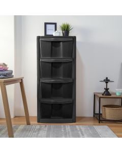 Black Plastic 4 Drawer Modular Storage Tower Chest Unit