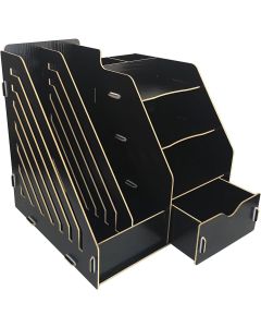 Black Wood Grain Effect Desktop Tidy Magazine Rack