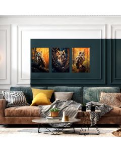 3 Panel Canvas Wall Art Golden Owl