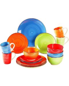 Hand Painted Assorted Bright Colourful Stoneware Dinner Set