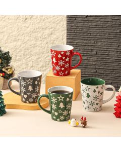 Christmas Tree & Snowflake Stoneware Mug Set