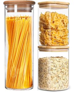  Round Glass Storage Jar with Airtight Bamboo Lids set of 3