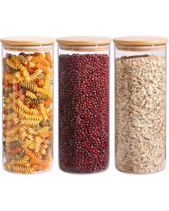 Round Glass Storage Jar with Airtight Bamboo Lids 2200ml