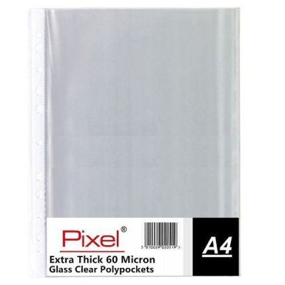 Pixel A4 60 Micron Glass Clear Transparent Strong Punched Polypockets 