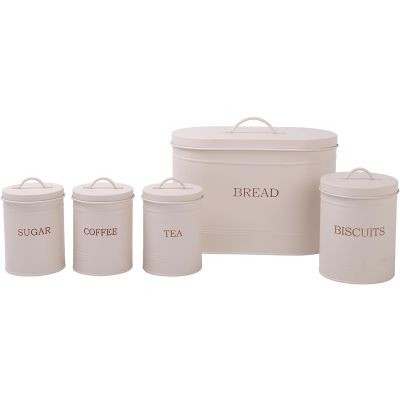 Vintage Style Matt Cream Metal Kitchen Storage Set 