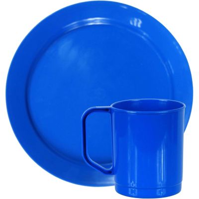 Blue Plastic Camping Reusable Plate & Cup Sets