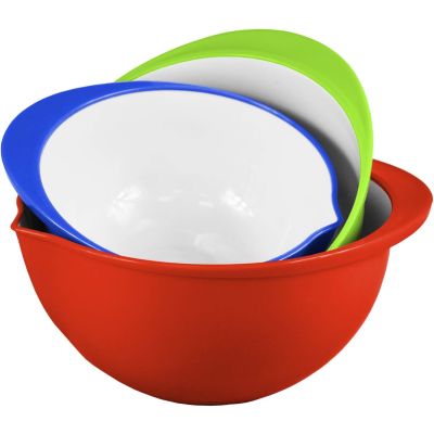 Colourful 3PC Plastic Mixing Bowls Set with Pouring Spout & Non-Skid Base