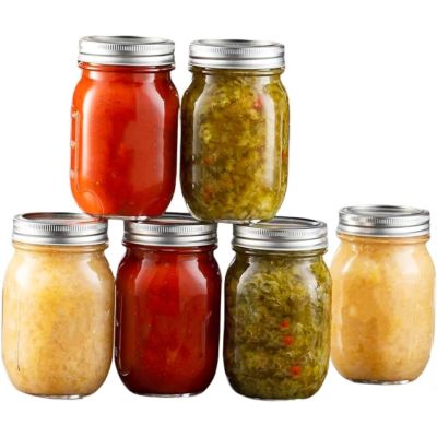 Glass Mason Jars featuring Jar Measurements with Silver Metal Airtight Lids