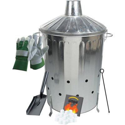 Waste Burning Kit: 90L Incinerator, Firelighters, Poker, Shover & Rigger Gloves
