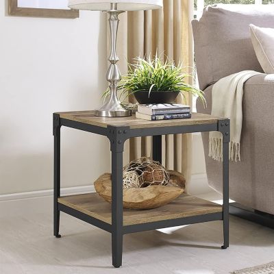 Eden Bridge Designs Angle Iron Rustic Wood Side Table