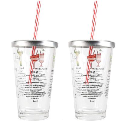 Frozen Cocktail Recipe Glass with Stainless Steel Lid & Reusable Straw