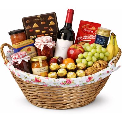 Oval Wicker Hamper Basket with Floral Cotton Lining