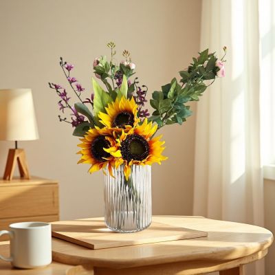 Tabletop Centrepiece Clear Glass Vase Ribbed Cylinder Design