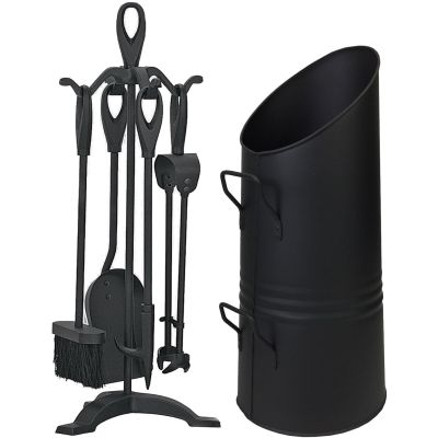 Black Coal Scuttle Hod Bucket Fireside with Cast Iron Companion Set