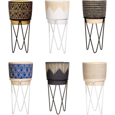 Assorted Decorative Planters with Wire Stand Set