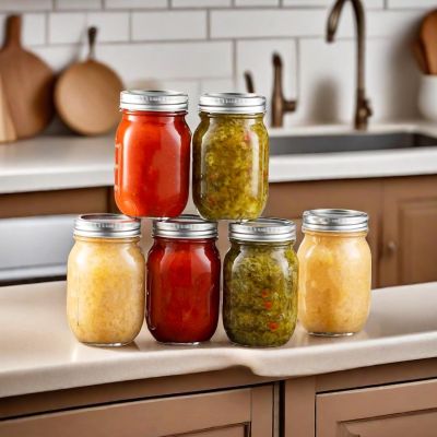 Glass Mason Jars featuring Jar Measurements with Silver Metal Airtight Lids