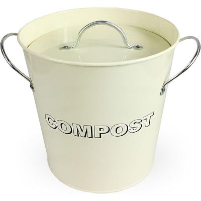 Vintage Style Table Top Cream Metal Kitchen Compost Bin Caddy