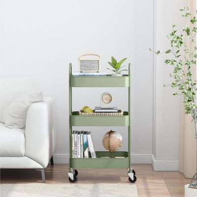 Simpa 3 Tier Metal Multipurpose Wheeled Storage Tray Cart