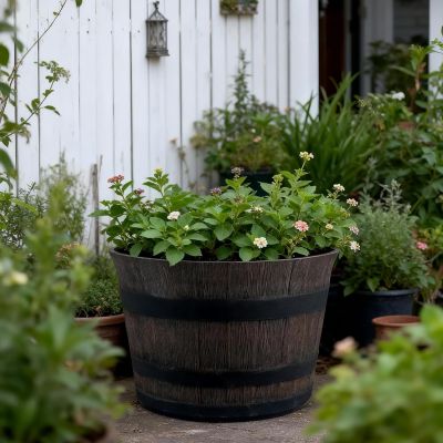 Homestead Brown Half Barrel Planter