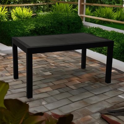 Seater Rattan Style Plastic Black Garden Patio Table with Parasol Hole