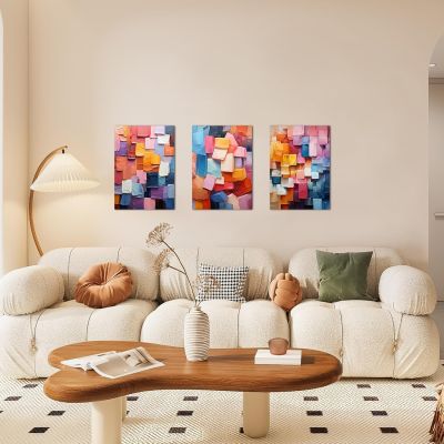 Simpa 3 Panel Canvas Wall Art Abstract Rainbow Stone