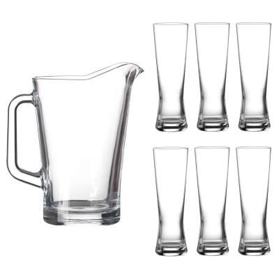 Lucente 7 Piece Durable Everyday Clear Drinking Glass & Pitcher Jug Set