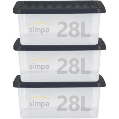 28L Stackable Underbed Plastic Storage Box with Clear Lid 