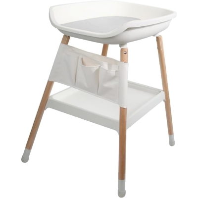 Adjustable Baby White Changing Table with Grey Changing Pad