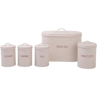 Vintage Style Matt Cream Metal Kitchen Storage Set 