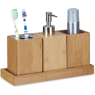 Simpa 4PC Bamboo Bathroom Accessory Set