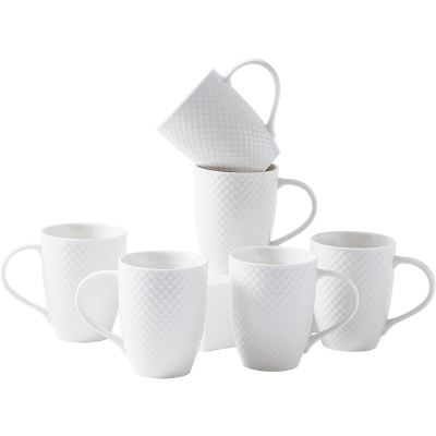 Embossed Geometric Diamond New Bone China Mugs Set