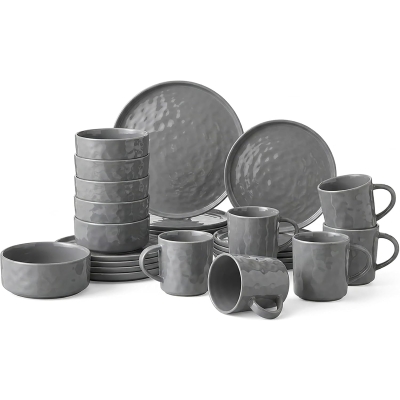 Artisan Hammered Range White Stoneware Dinner Set