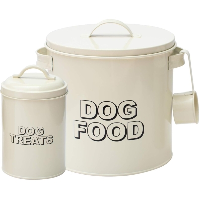 Retro Vintage Styled Antique Cream 3PC Round Metal Dog Food Storage Sets