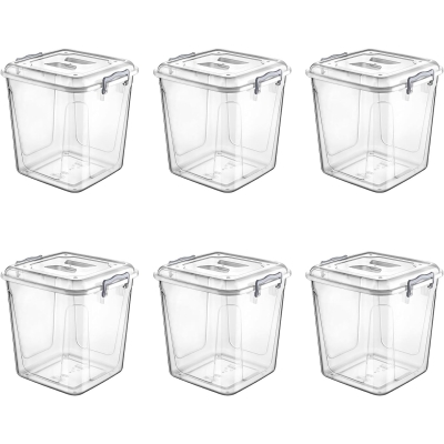 simpa Clear Plastic Upright Pantry Utility Storage Boxes with Clip Lock Lids