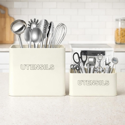 Vintage Classic Retro Metal Utensil Storage Tins