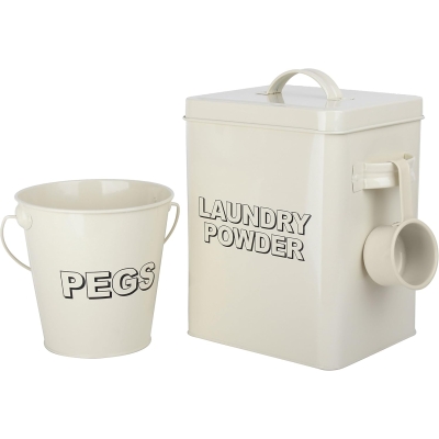 Laundry Washing Powder Metal Storage Box with Peg Bucket Set